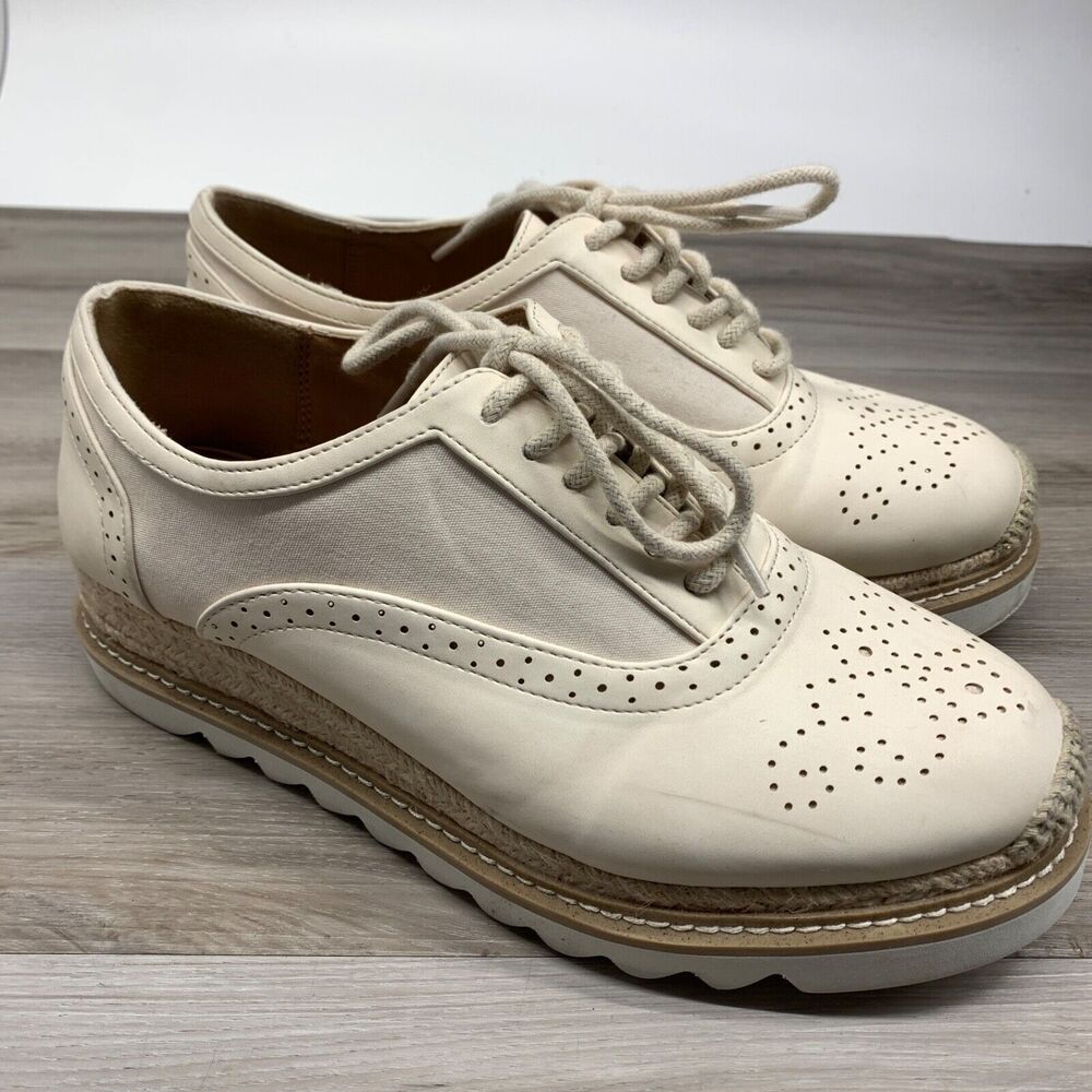 Torrid Platform Oxford Shoes Women's 9.5 WW Cream Espadrille Faux Leather Wide
